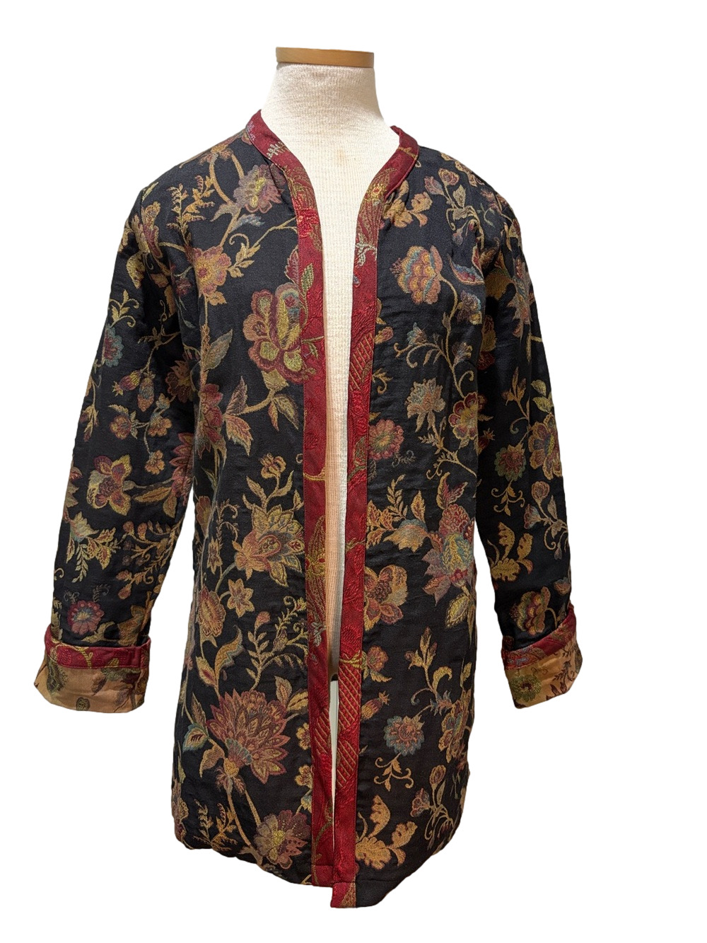 All Faithful vintage sz L black floral tapestry open front jacket